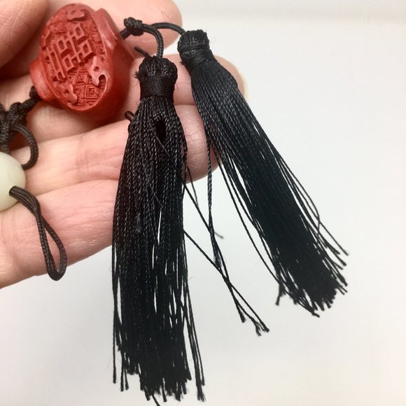 Mini Chinese Knot Red Cinnabar Bead Black Tassel Hanging Pendant Charm - Picture 10 of 16